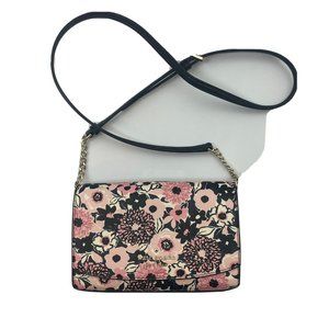 Kate Spade Womens Floral Crossbody Staci Dahlia Flap Handbag Pink Black Wallet